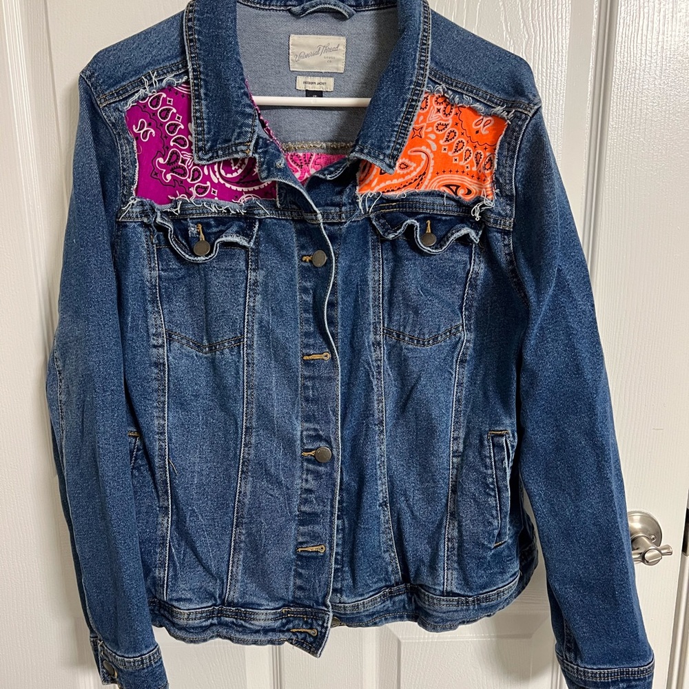 Handmade one of a kind bandana denim jacket